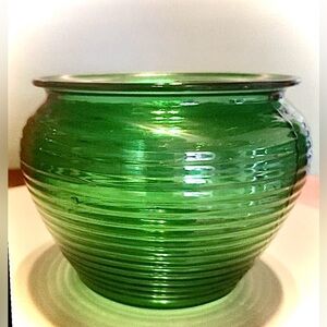 MCM Emerald Green Glass Ribbed Beehive Bowl Vase or Planter National Pottery VTG